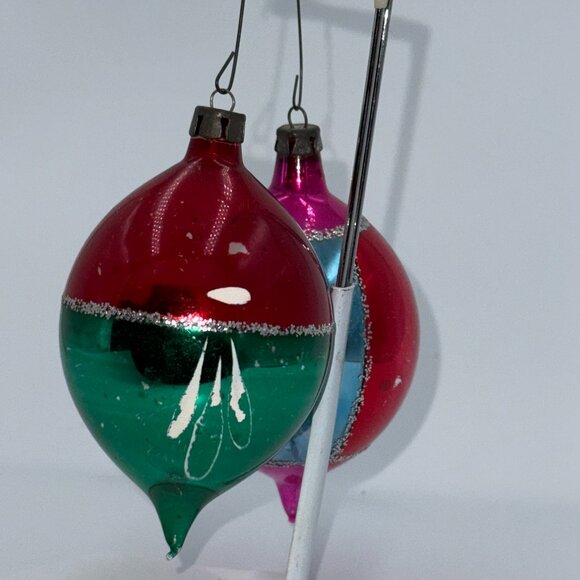 2 VTG MERCURY MICA GLASS INDENT HANDPAINTED CHRISTMAS ORNAMENTS Teardrop Pinks - Picture 14 of 14